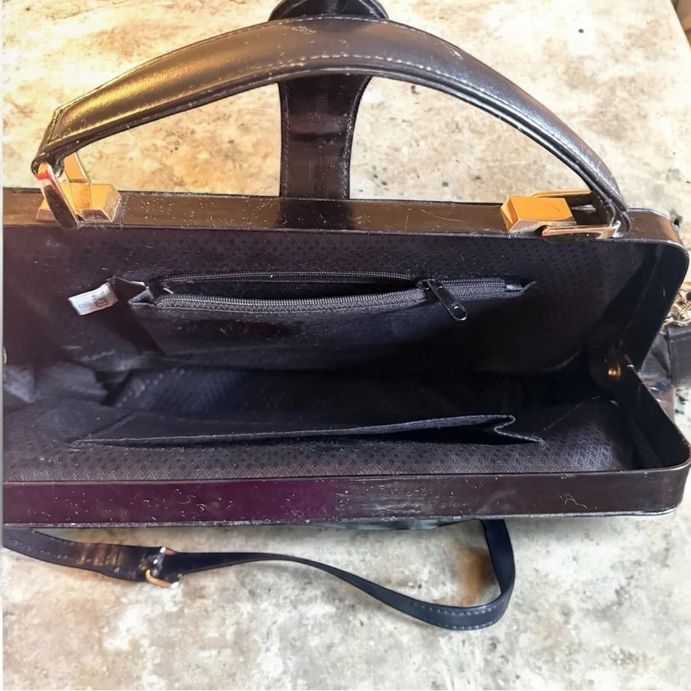 Sunsea Vintage Black Eel Skin Top Handle Crossbody 90s Structured Frame Bag